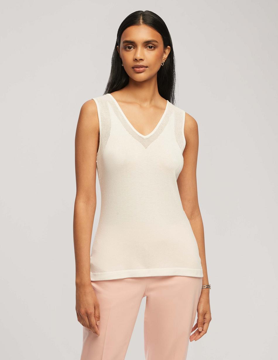 Hauts Anne Klein V Neck Mesh Tank Top   | REK-7089447